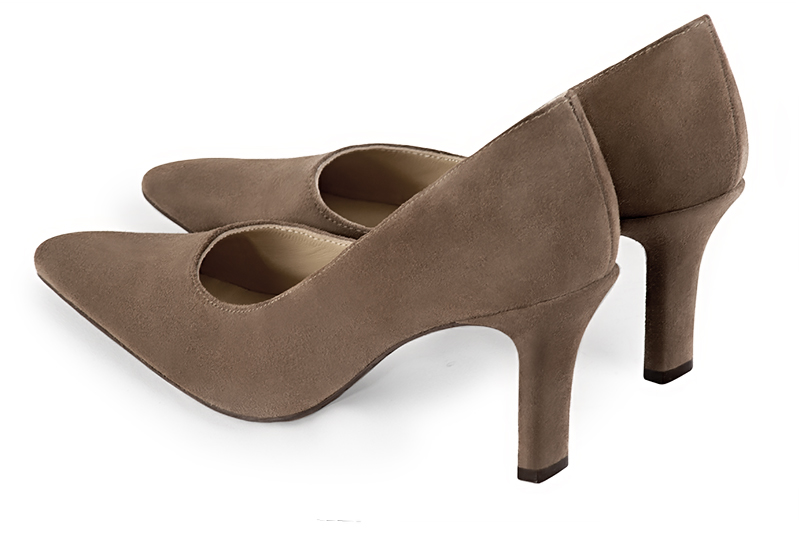 Chocolate brown women's dress pumps,with a square neckline. Tapered toe. High slim heel. Rear view - Florence KOOIJMAN
